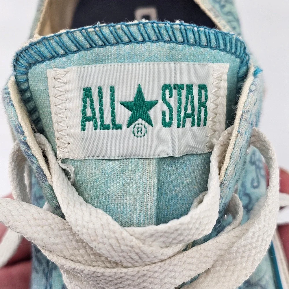 Converse Chuck Taylor All Star Womens 7 Teal Blue Script Print Low Top Sneakers - Picture 6 of 14